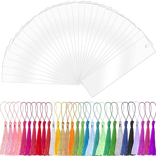 Marque-pages vierges en acrylique transparent avec pompons BetterJonny x30
