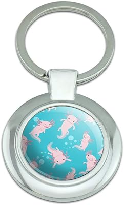 Cute Axolotl Mexican Walking Fish Keychain Classy Round Chrome Plated Metal