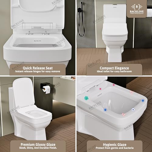Image of Backline Ceramic Commodes For Toilet | Boxrim Washdown Flushing Water Closet | Western Toilet For Bathroom With Soft Close Seat Cover - S Trap 9 inch Outlet Is From Floor (White) (7 Years Glaze Warrenty)