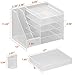 Marbrasse Desk Organiser with File Holder, 5-Tier Paper Letter Tray Organiser with Drawer and 2 Pen Holder, Mesh Desktop Organizer and Storage with Magazine Holder for Office Supplies(White)