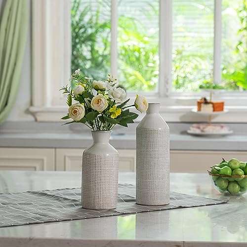 Teresa's Collections White Ceramic Vase For Home Decor, Modern Farmhouse Decor, Boho Vases For Pampas Grass, Small Decorative Vase For Flower, Living Room, Table, Mantel, Fireplace, 9.7 Inch-Set Of 2 #TOP7