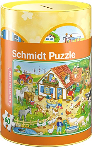 Preisvergleich Produktbild Schmidt Spiele 56917 Bauernhof Puzzles in Spardose, 60 Teile