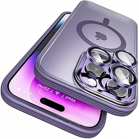 WSKEN Magnetic Case for iPhone 14 Pro,Compatible with Magsafe [3X Camera Lens Protector] Premium Translucent Military Grade Shockproof Hard Back Phone Cover for 14 Pro 6.1 Inch Accessories,Purple Cover
