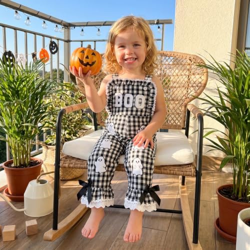 Socutebabe Toddler Girl Halloween Outfit Pumpkin/Ghost Flare Pants Jumpsuit (boo-p-Black, 6-12 Months) — view 5