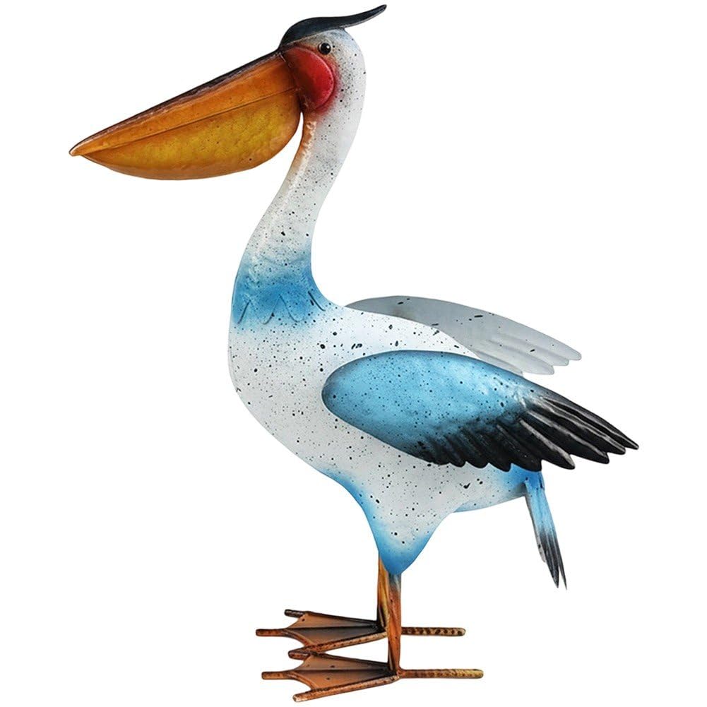 Sculpture de pélican en métal : grande figurine d'oiseau marin pour décorer votre jardin