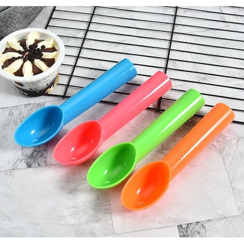 Xhziy 4pcs Plastic Ice Cream & Fruit Scoop, 7.2*1.2inch, Orange, Green, Blue, Pink - Thumbnail 5