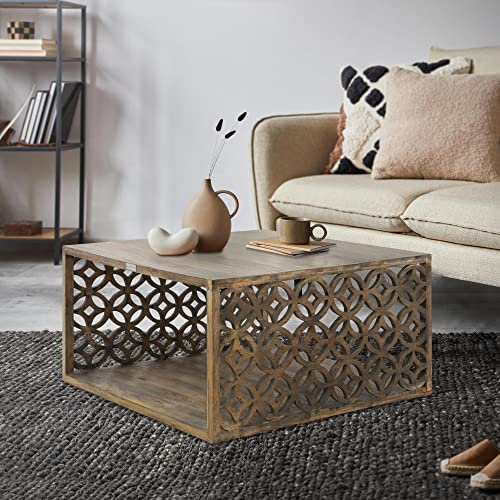 WOMO-DESIGN Couchtisch 80x80x45,5 cm, quadratisch, Braun(Natur), Orientalisches Muster, Unikat, handgefertigt aus Massivholz, Mangoholz, Vintage, Sofatisch, Kaffeetisch, Wohnzimmertisch, Beistelltisch Cover