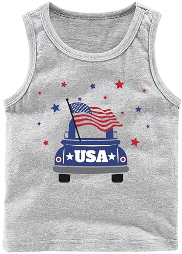 Image of 4th of July Tank Tops Toddler Boys American Flag Shirts Kids Patriotic T-Shirts Sleeveless Top 100% Cotton Tees 1-7T
