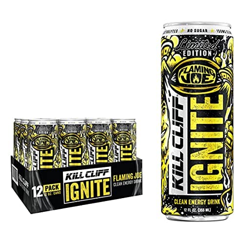 Kill Cliff Ignite Clean Energy Drink | Joe Rogan Spicy Pineapple Fusion | Natural Caffeine From Green Tea | Electrolytes & B Vitamins | Zero Sugar | Keto | 12 Pack (Flaming Joe) #TOP4