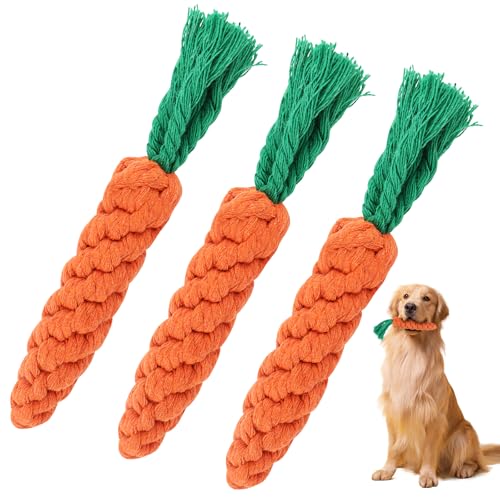 Parastar 3 Stück Hundespielzeug Karotte,Hundespielzeug für Kleine Hunde Welpenspielzeug Set,Puppy Karotte Seil Spielzeug Geflochtene,Kauspielzeug Welpe für Kleine Mittelgroße Welpen