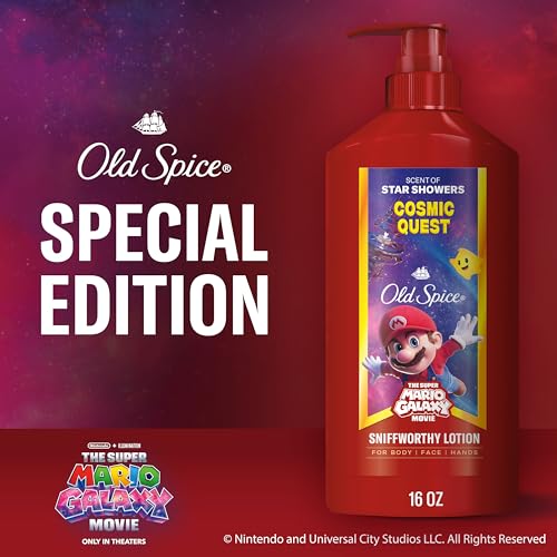 Image of Old Spice Hand and Body Lotion for All Skin Types, x The Super Mario Galaxy Movie, 24 /7 Lightweight Moisturization, Smell Super with Cosmic Quest, Scent of Star Showers, 16oz