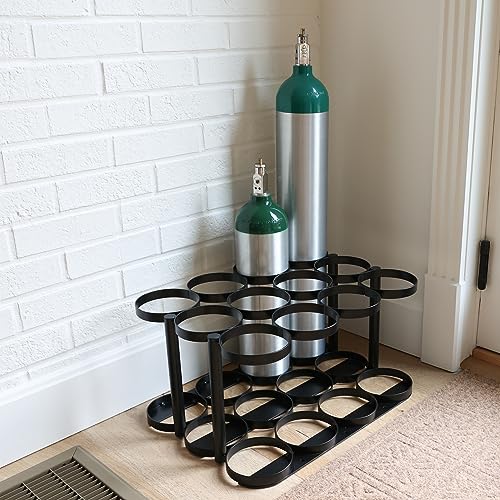AireMed Oxygen Tank Holder – Holds (12) E, D or M9/C Size Tanks - Heavy-Duty Oxygen Cylinder Rack for Storage and Transportation – Floor Mountable Oxygen Rack – Stylish Black Frame - 4.5\" Diameter - Thumbnail 2