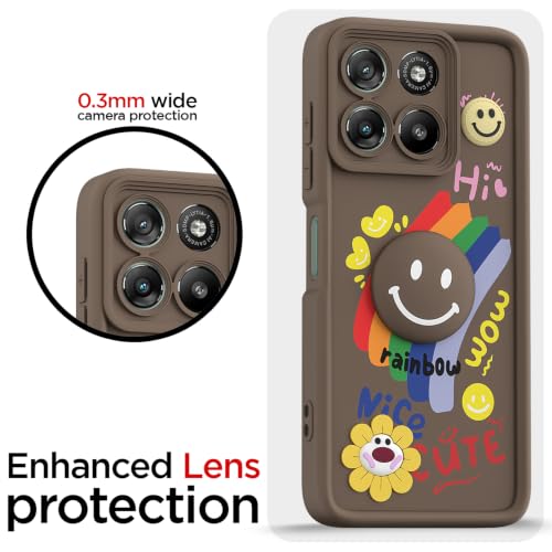 Image of Pikkme Back Cover for Motorola Moto G67 Power 5G / G57 Power 5G | Soft Silicone| Cute Rainbow Smile & 3D Cartoon Flower Design | Shockproof Raised Camera Protection Bumper Case (Brown)