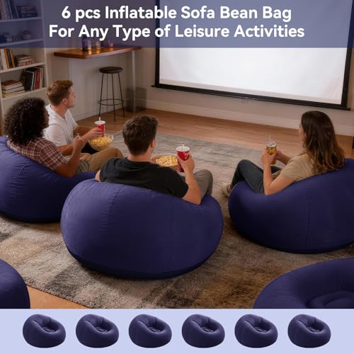 Image of 6 Pcs Bean Bag Chairs for Adults Inflatable Chairs with Electric Air Pump Blow up Couch Folding Portable Inflatable Couch Lazy Sofa for Reading Living Room Camping (Blue)