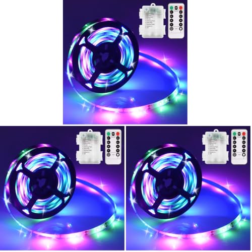 Image of echosari 9.8FT 90Led RGB Strip Lights Battery Powered Remote Control, 8 Modes, Dimmable, Timer, Self-Adhesive, Cuttable, Waterproof, for TV Computer Monitor /Screen Decor (Pack of 3)