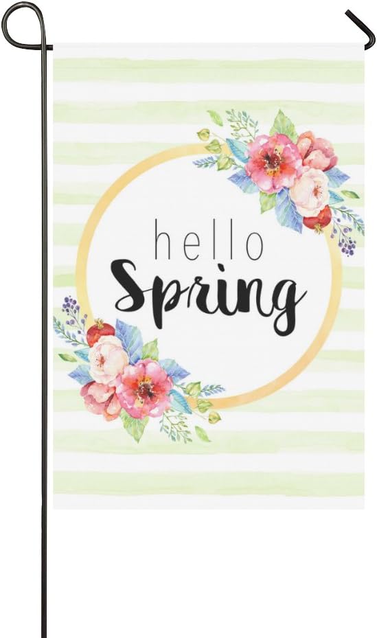 Haiqingcjhov Outdoor Decor Flag - Hello Spring Flowrs Garden Decor Flag, Double Sided 12" x 18"