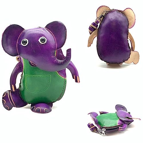 Vintage Genuine Leather 3D Animal Elephant Coin Purse With Removable Wrist Strap #006 (Purple)4