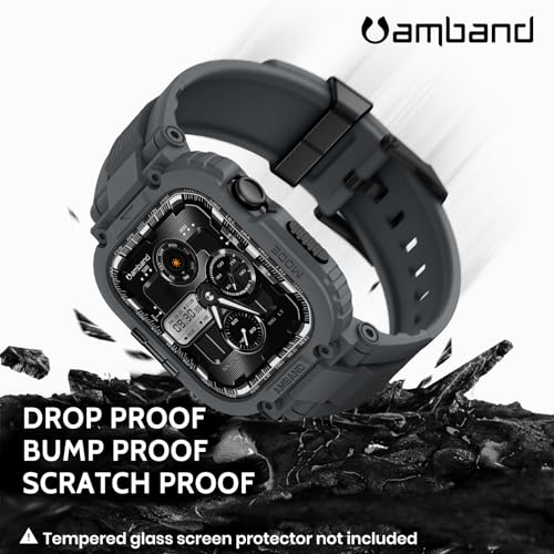 Image of amBand Bands Case Compatible with Apple Watch Series 11 /10 46mm, M1 Sport Rugged Heavy Duty Cover Tactical Strap Military Grade Protective Bumper Protector for iWatch 46 mm Men, Gray