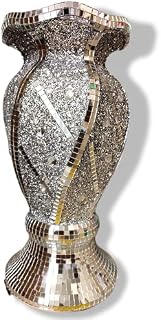 Crystal Crown® Crushed Diamond Silver Sparkle Mirrored Flower Pot Vase with Floral Design Crystal Ceramic Ornament , Silver Vase Statue Sparkle Ornament Bling Crushed Diamond Gift