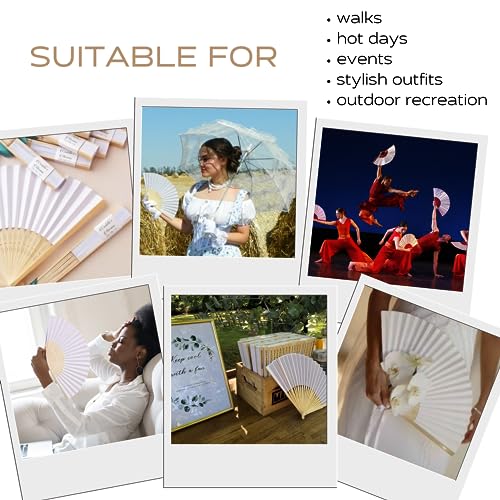 YARRD White Hand Held Fan Folding - Hand Fans for Women Ladies Folding Fans for Girls Folding Fan Foldable Bamboo Fan Silk Fan Hand Fan Folding Hand Fans for Wedding Fan Hand Fans Foldable for Décor