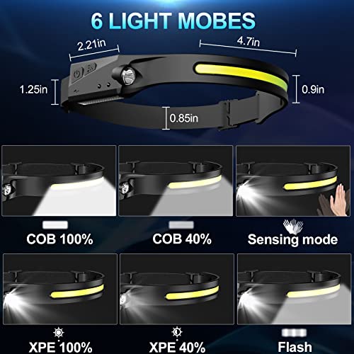 Rechargeable-Headlamp-2Pack-230Wide-Beam-Headlamp-for-Adults-LED-Headlamp-with-Clips-Camping-Gear-6-Modes-Motion-Sensor-Head-Lamp-Flashlight-for-Cycling-Running-Fishing-Camping
