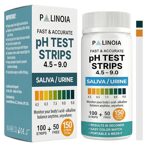 pH Test Strips for Tracking Body Acidity & Alkalinity – Fast Results Using Saliva or Urine, 150-Count Wellness Testing Kit for At-Home pH Monitoring