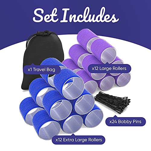 Tangobird Hair Rollers (24 PACK - 12 XL | 12 L) | Jumbo Hair Rollers Hair Curlers For Long Hair | Self Grip Rollers For Hair | Heatless Hair Curlers For Long Hair with Travel Bag & Pins - Thumbnail 6