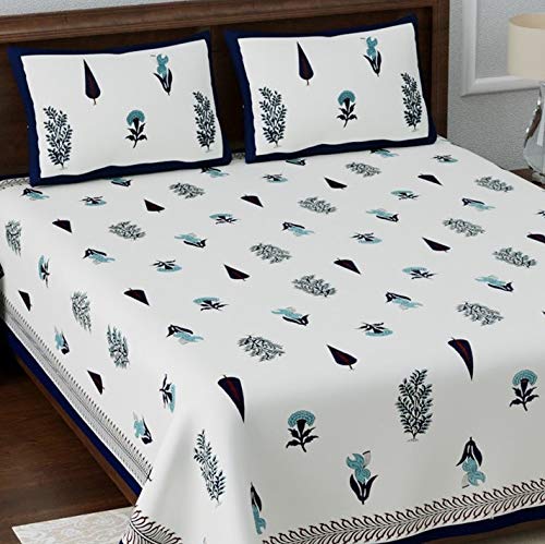 Image of LIVING ROOTS Jaipuri Hand Block Print King Cotton Bedsheet 86 * 104 inches (7 * 8.5 feet) with 2 Pillow Cover | 210 TC | Rich Fast Colour with No Colour Bleeding | (036-C)