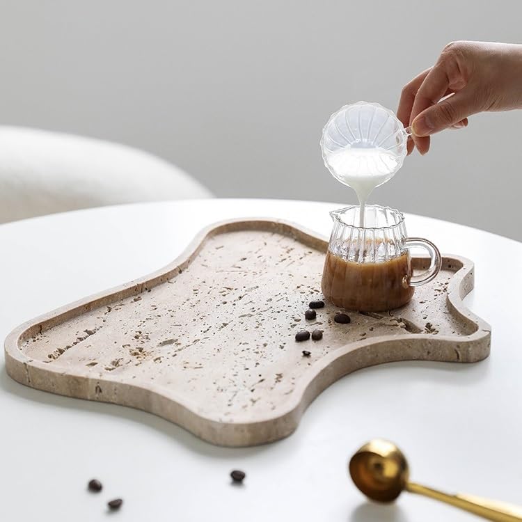 Taca do kawiarni w stylu wabi-sabi nieregularny naturalny trawertyn dekoracyjna taca na owoce wyposażenie domu taca do przechowywania na biurku taca na stolik kawowy w salonie tace(S)