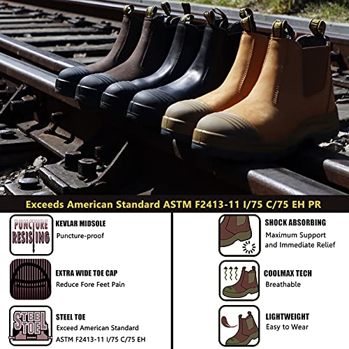 Work Boots for Men, Steel/Soft Toe Waterproof Working Boots, Slip Resistant Slip-on Safety Static Dissipative Working Shoes (Dark Brown)3