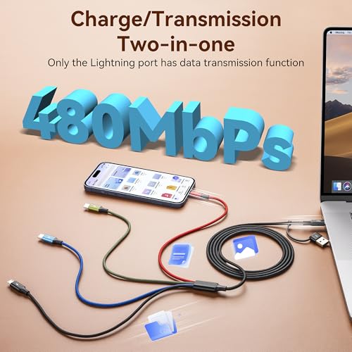 Minlu Dual Typ-C Multi Ladekabel, 4 in 2 Multi USB Kabel, USB-A/C zu Dual USB-C+Lightning+Micro USB-Ladekabel, Geflochtenes Universal-Ladekabel für iPhone 17 16 15 14 13/Galaxy/Laptop/Android/Tablet 3