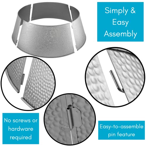Birdrock Home 4-Panel Christmas Tree Collar - Hammered - Metal Holiday Skirt Decor - Water Base Protection From Pets - Silver #TOP7