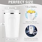 Volhoply 12 oz Double mur isolant à vide tasse à café avec couvercle en flip, acier inoxydable réutilisable fuite tasse à la preuve, café à glaçons portable tasse thermique pour boissons chaudes et froides (blanc,1 Jeu)