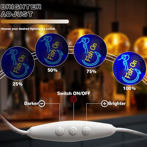 Image of Fish On Neon Sign for wall decor, Fishing Hook Neon light sign, Go Fishing Led sign for Man Cave,Fishing Neon light with Dimmable Switch for Fishing Shop, Living Room,Yacht Decor
