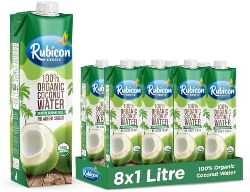 Rubicon 100% Natural Organic Coconut Water - 8 x 1L | No Added Sugar | Hydrating Electrolyte Drink with Essential Nutrients | Vegan Friendly | Not from Concentrate | USDA Organic Certified