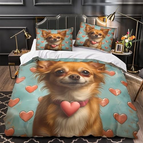 Housse de couette Chihuahua imprimé 3D pour lit simple, parure de lit douce pour de tendres nuits