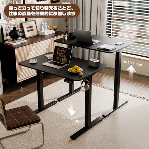ERGOMAKER 昇降デスク 幅90*奥行60CM 電動昇降デスク 高さ調節デスク 電動昇降式 机 掛けフック付く 静音モーター採用 昇降式 ゲーミングデスク 昇降テーブル パソコンデスク 調整記憶機能メモリー付く 天板付く（ブラックフレーム+ブラック天板）