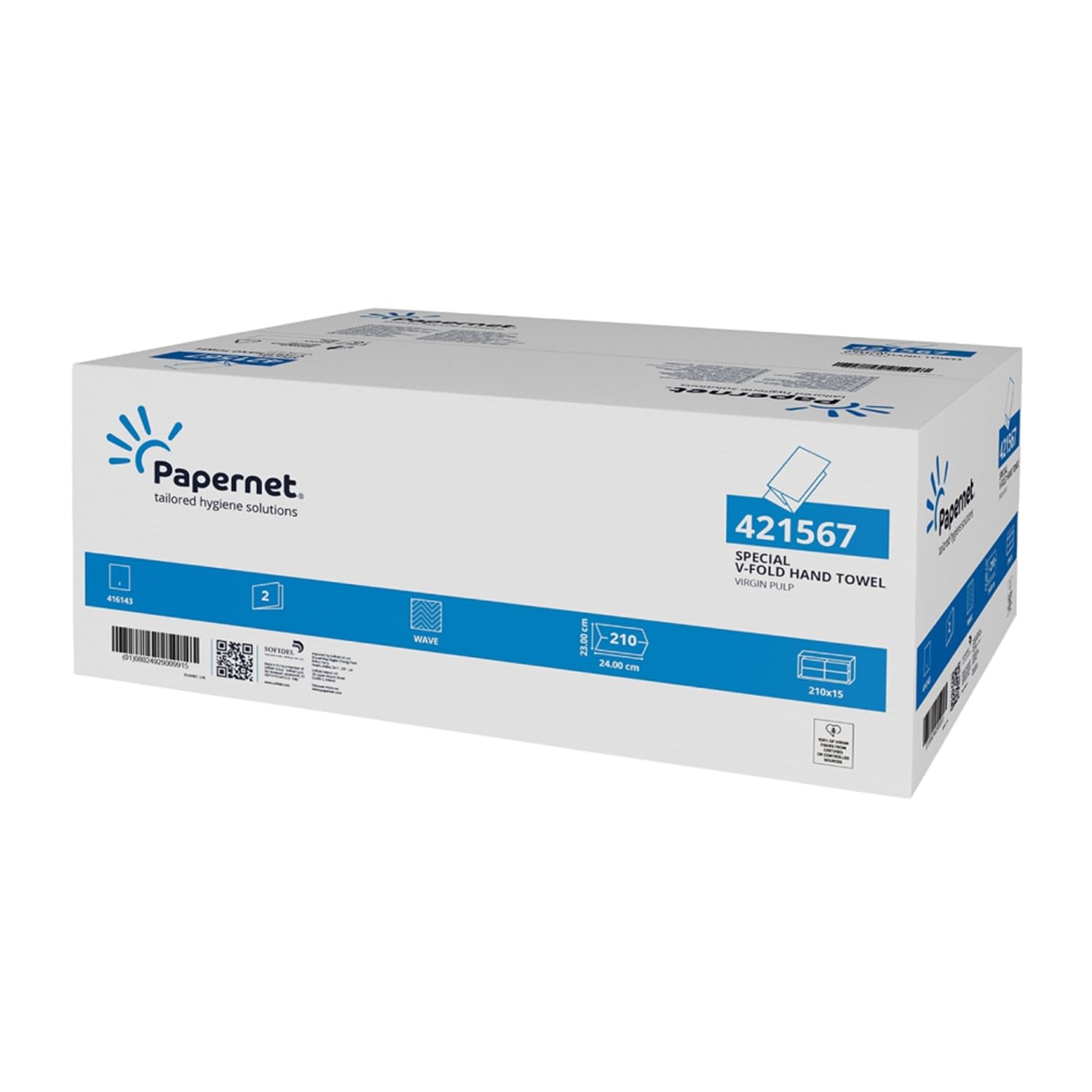 Papernet V-Fold Hand Towel 421567, Pure Cellulose White, 3,150 Disposable Paper Towels, 2 Ply, Open Dimensions 32x22cm