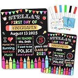 DUNKMATE First Day of School Board Sign with 6 Liquid Chalk Markers Pack, Wipe Cloth & Card - 14”x11” Double-Sided & Reusable Chalkboard - 1st Day Back to School Board for Kindergarten Preschool