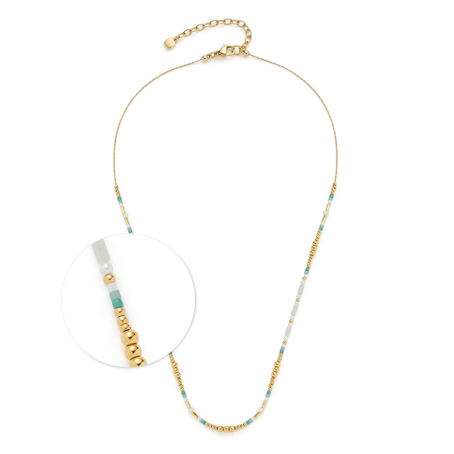 JEWELS BY LEONARDO Collar Ciao Lilly • Cadena veneciana corta de acero inoxidable dorado • Perlas en tonos blanco y turquesa • 42 – 47 cm de longitud • Joyas regalo para mujeres • 024983, 42 cm, Acero
