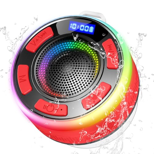 Enceinte Douche Bluetooth 5.3, Enceinte Bluetooth Portable Etanche IP7, 360°Stéréo Mini Enceinte sans Fil, LED Lumière, Ventouse Puissante, 2023 Haut-Parleur de Douche avec Mic, USB-C, Radios, 2023