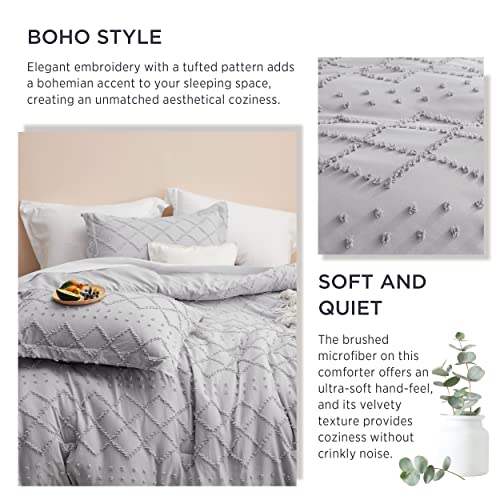 Image of Bedsure Full Comforter Set - Light Grey Comforter, Boho Tufted Distressed Vintage Bedding for Kids, 3 Pieces Farmhouse-Style Bed Set for All Seasons, Fluffy Soft Bedding with 2 Pillow Shams