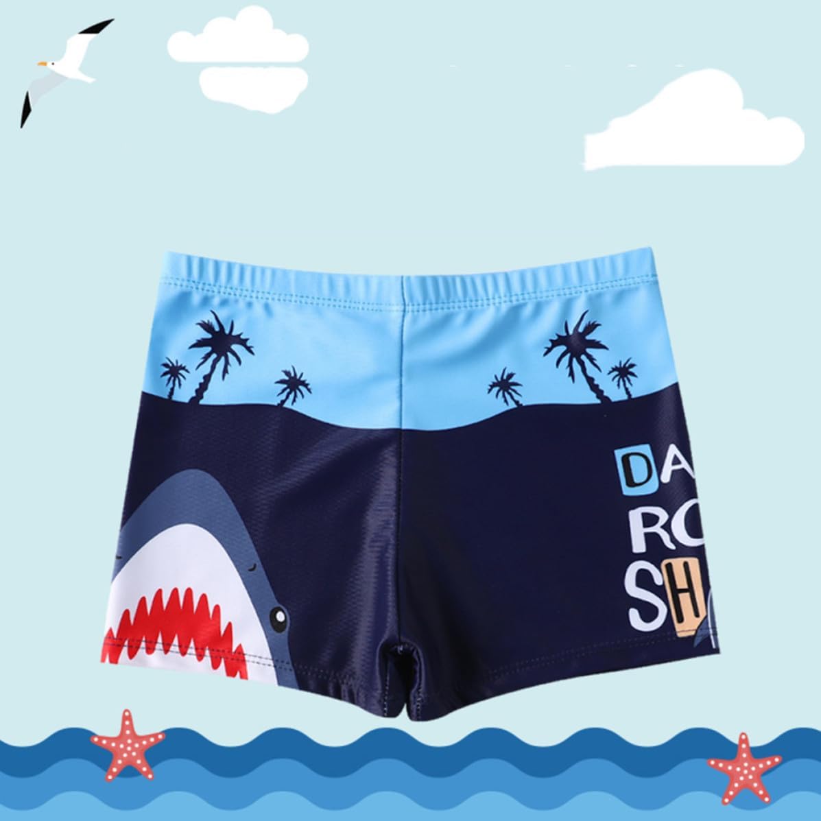 Quick-Drying Boys Swim Shorts with Cartoon Pattern and Drawstring, Comfortable Polyester Beach Shorts and Teens, for Swimming and Summer Activities Random Color Multi