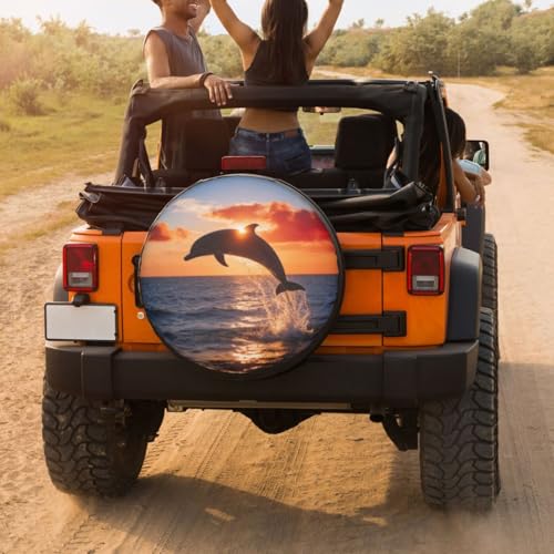 Image of Delerain Beautiful Dolphin Spare Tire Covers for RV Trailer SUV Truck and Many Vehicle, Wheel Covers Sun Protector Waterproof, (14 Inch for Diameter 23 inch-27 inch)