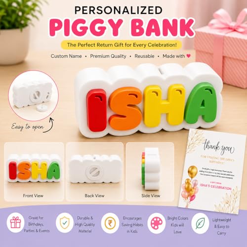 Image of Personalized Piggy Bank with Custom Name - 3D Printed Nameplate Money Box for Kids, Alphabet Coin Savings Bank Box, Unique Gullak Birthday Return Gift for Boys, Girls(Rainbow Letters)