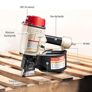 meite CN70B Air Coil Nail Gun, Professional Industrial Pneumatic Coil Siding Nailer for Pallets, Framing and Wood Case - Heavy Duty Air Coil Nailer Uses Flat Top Coil Nails 45-70 mm