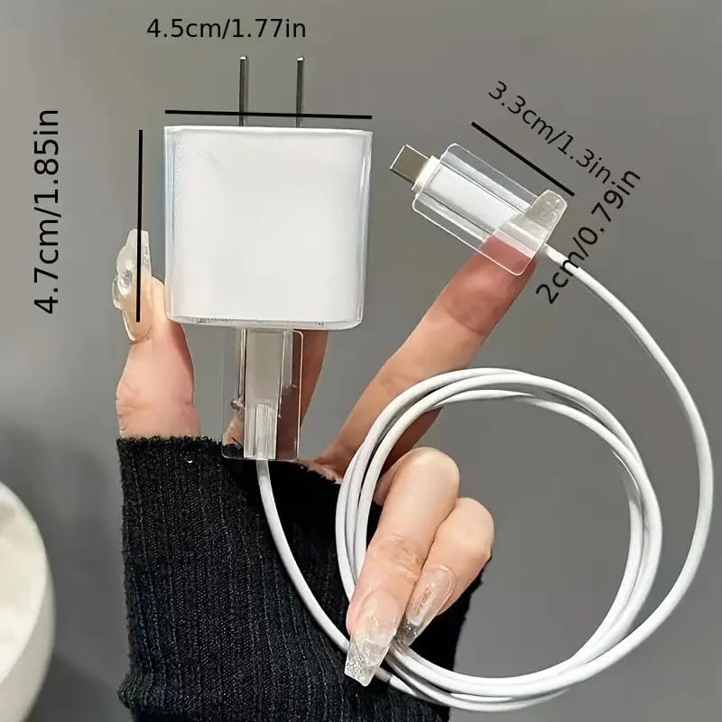 Image of Skysia Cute Bow Design 4-in-1 Charger Case for Apple 18W & 20W - Transparent Cable Protector, Charger Cover & Spiral Wire Saver, Full Protection (Multi-Colored Black)