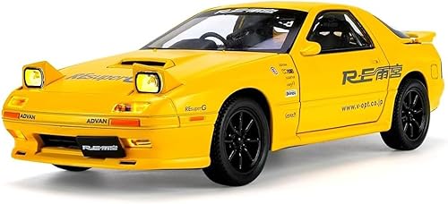 EROCK 124 Mazda RX7 modelo de coche de aleación, coche de juguete fundido a presión para niños con luces y sonidos, regalos para adultos y niños,
