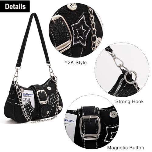 Image of Grunge Shoulder Bag Fairy Grunge Hobo Bag Denim Chain Y2K Purses Crossbody Bag for Women
