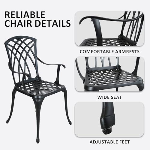 Withniture WBS007BK Bistro Patio Set 3 Piece,Cast Aluminum Bistro Table And Chairs Set Of 2 With Umbrella Hole,All Weather Metal Bistro Table Set thumb #5